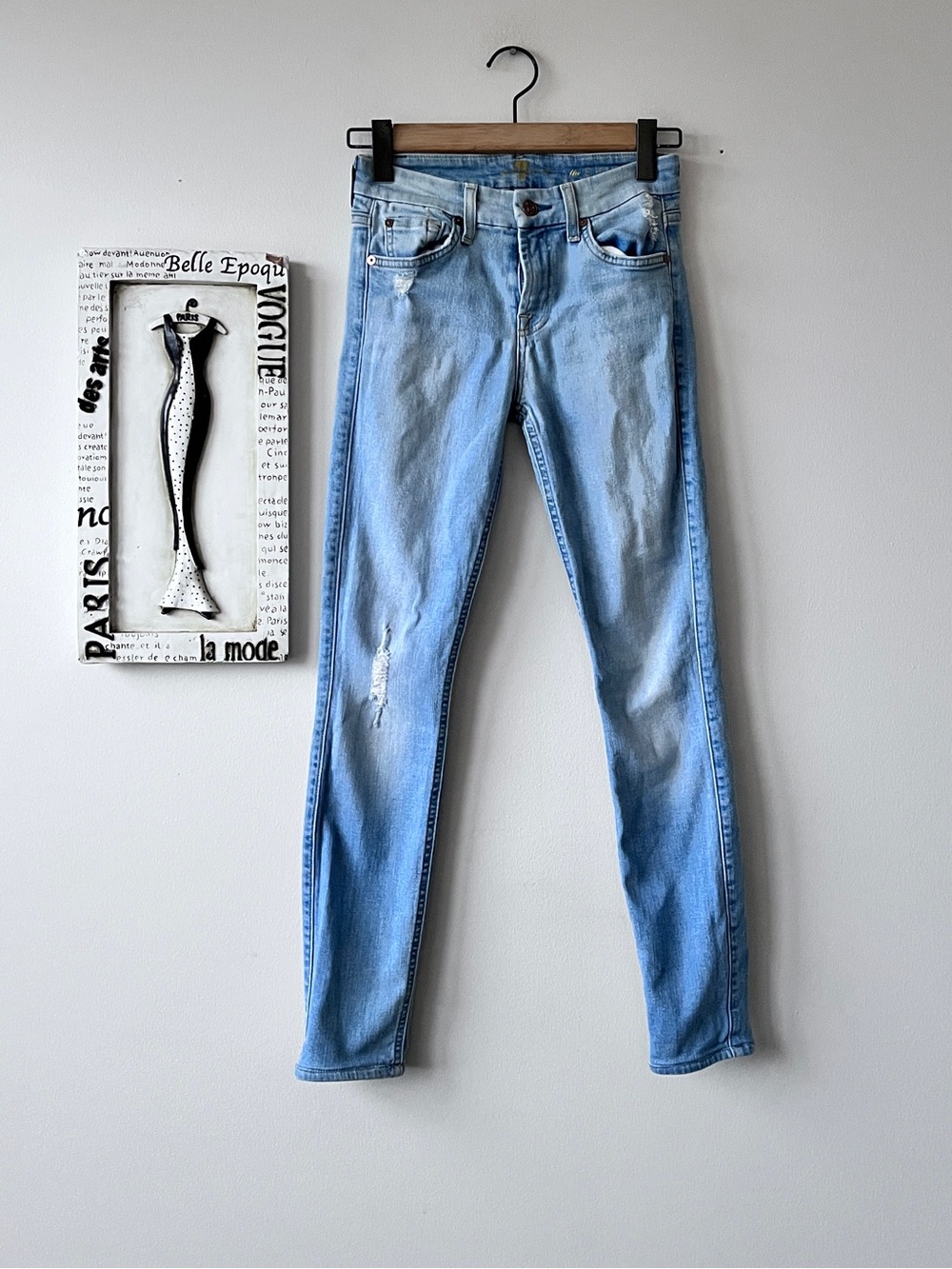 7 For All Mankind Light Blue Distressed Skinny Jeans Size 25